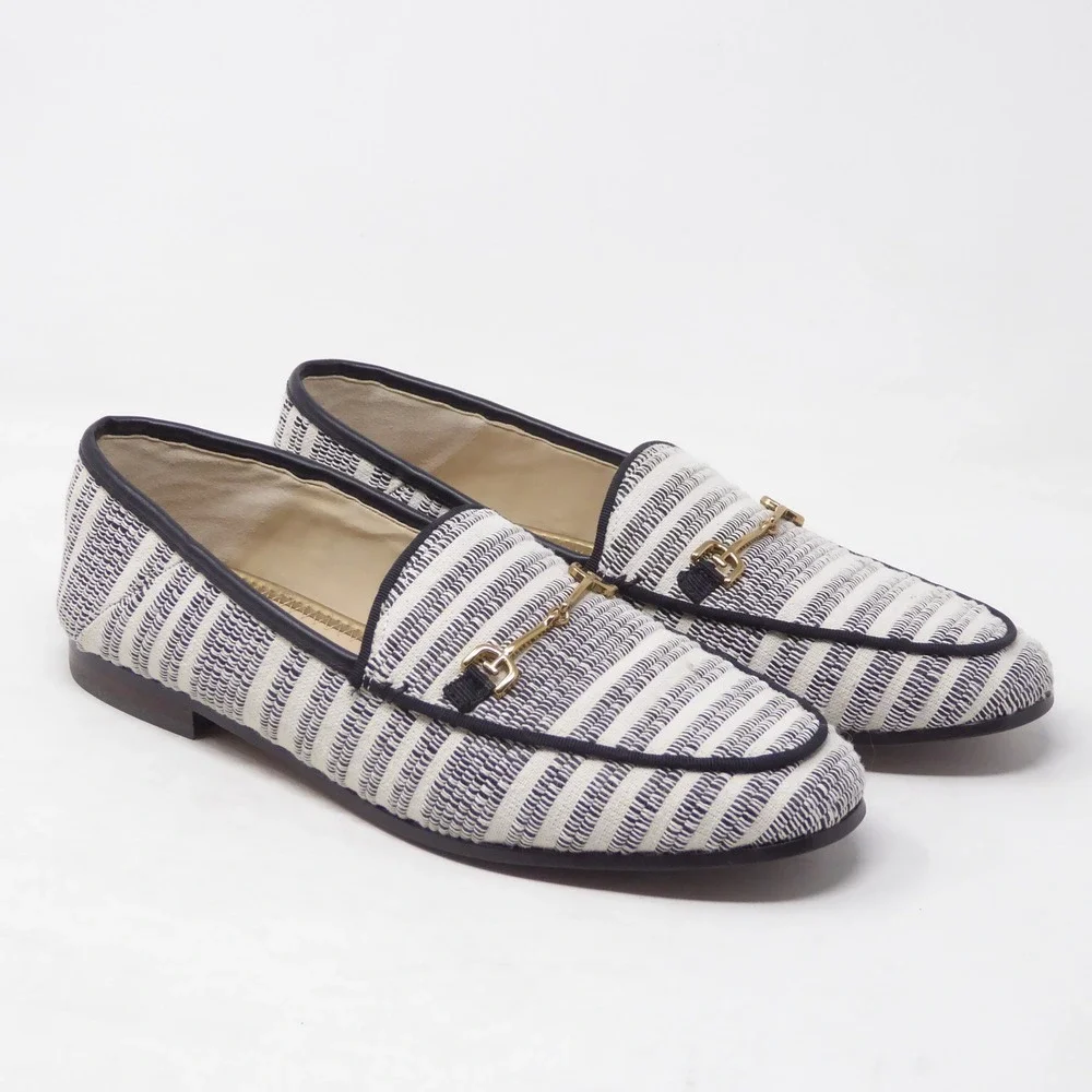 Sam Edelman Womens Loraine Loafers Navy White Striped Bit Detail 7.5